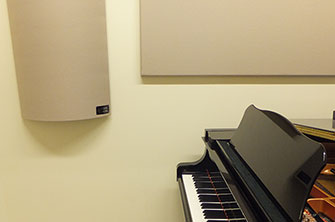 Piano Practice Room: Fabric Wrapped Panels and Curve Diffusors on Wall