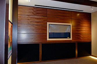 Speaker Cabinet and Wood Panels in Living Room