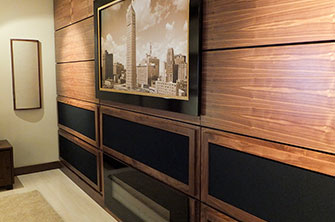 Wood Panels and Cabinet Facing in Family Room